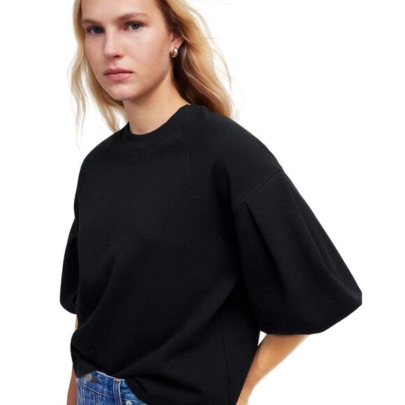 Madewell Black Puff Sleeve Top Small Raglan Crewneck Boxy Fit NWT - Picture 5 of 9